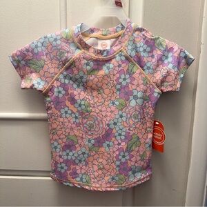 Wonder Nation Girls 2-Piece Rash Guard Swimsuit Floral UPF 50+ Size 6–6X / 7–8